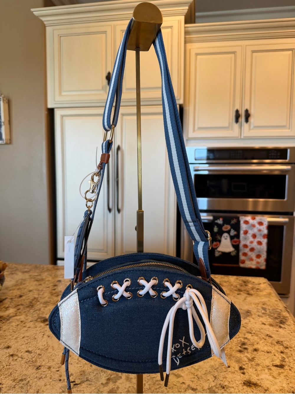 Betsey Johnson XO Fumble Denim Football Shoulder/Crossbody Bag